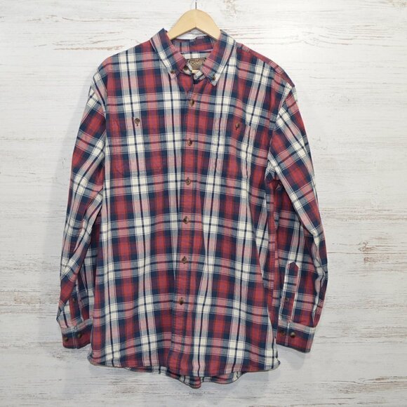 C E Schmidt Red White & Blue Plaid Shirt Large - Picture 1 of 3